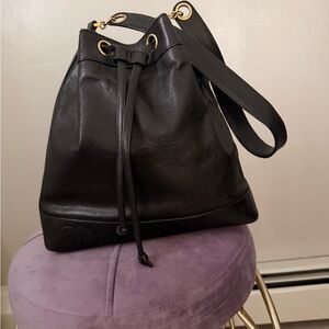 Vintage Chanel Black Leather Bucket Bag